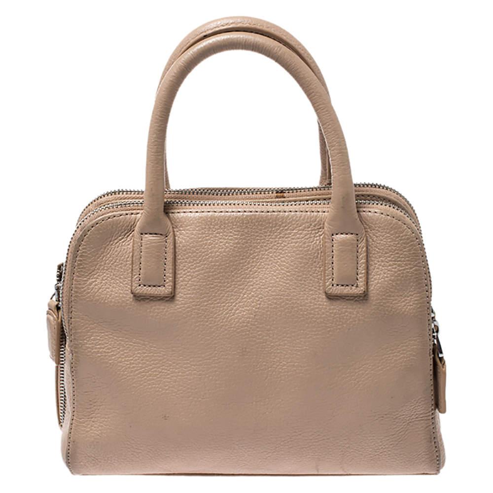 Women's Aigner Beige Leather Double Zip Top Handle Bag
