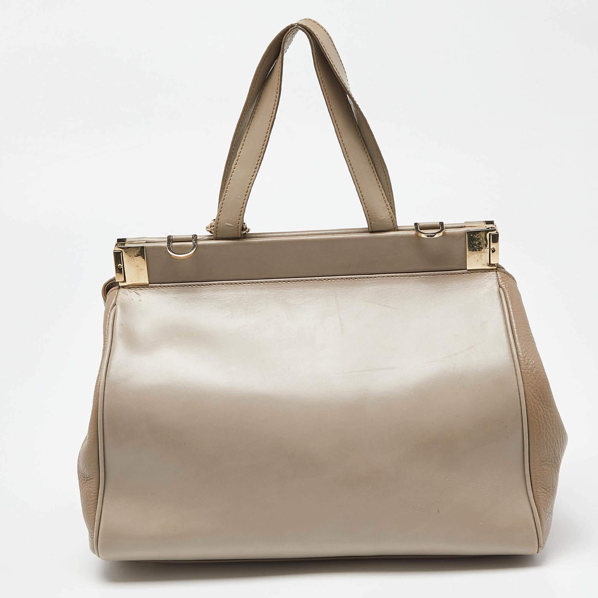 Women's Aigner Beige Leather Frame Tote For Sale