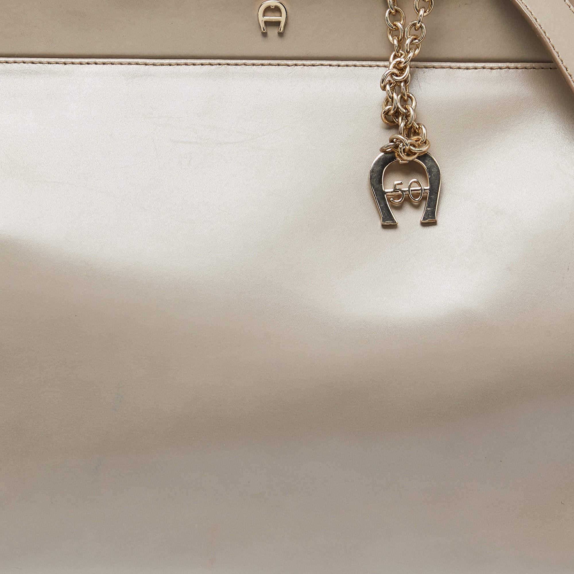 Aigner Beige Leather Frame Tote For Sale 1