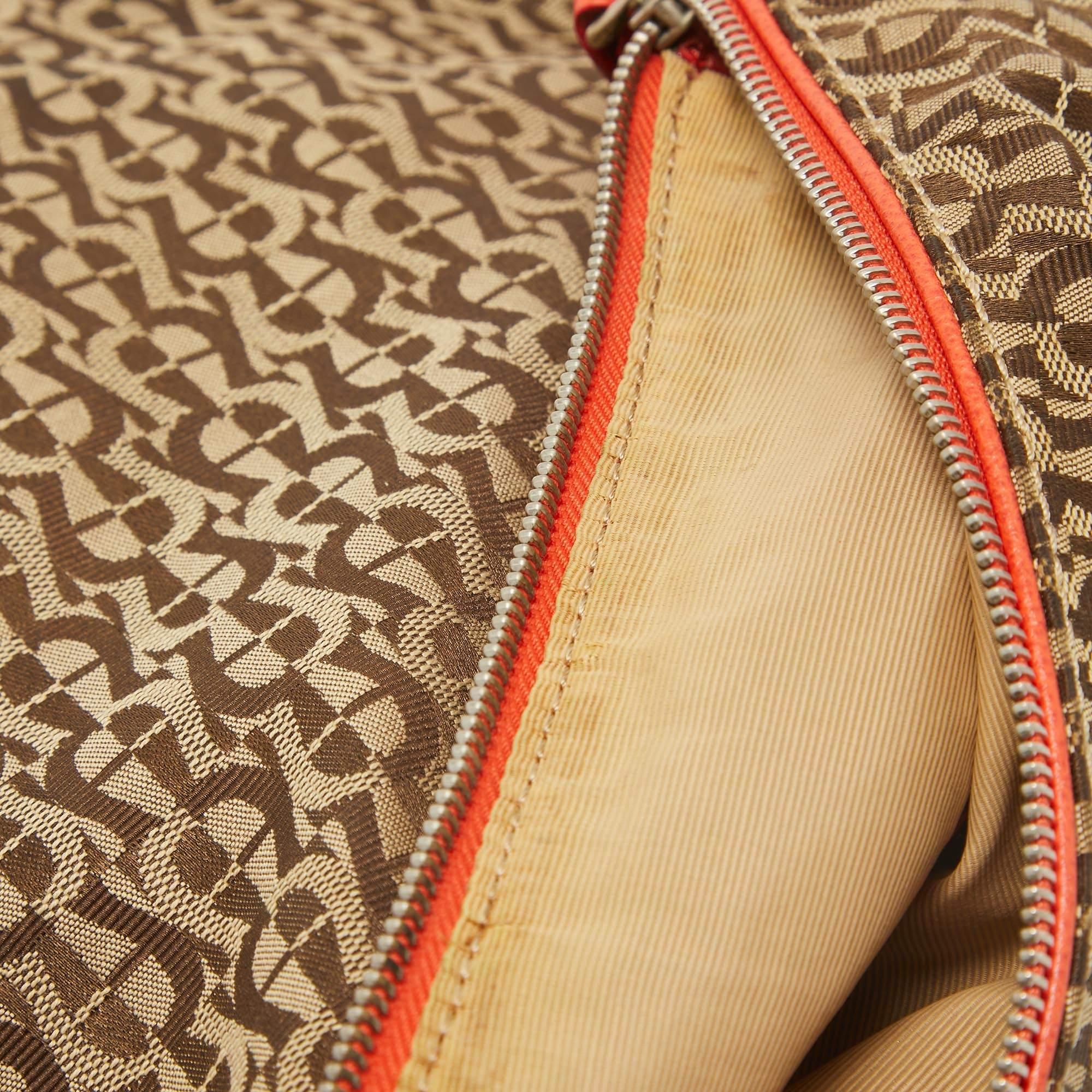 Aigner - Sac à bandoulière en toile et cuir avec monogramme beige/orange en vente 3