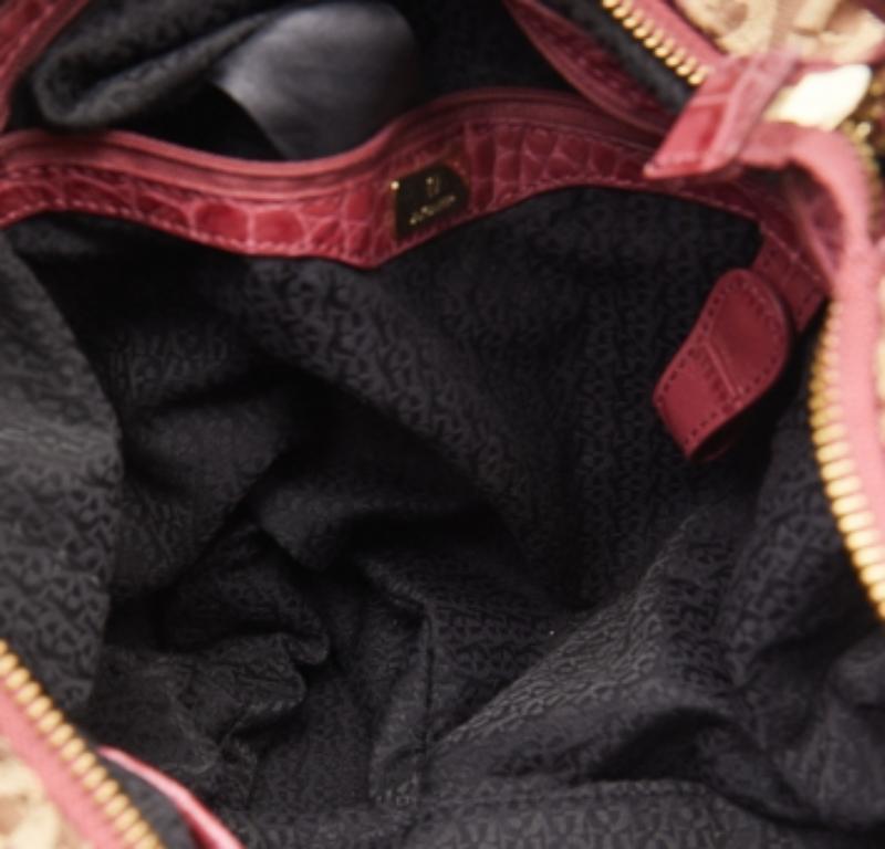 Borsa Aigner beige/rosa in tela e pelle goffrata in coccodrillo in vendita 1