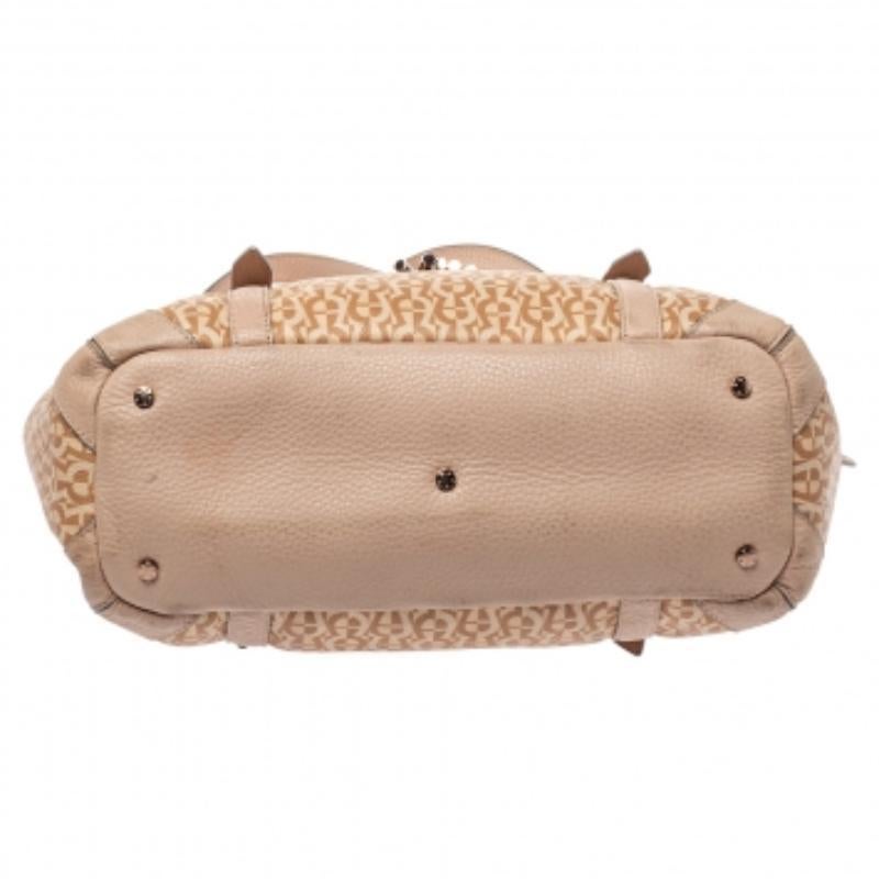 Brown Aigner Beige/Pink Signature Coated Canvas and Leather Bow Tote For Sale