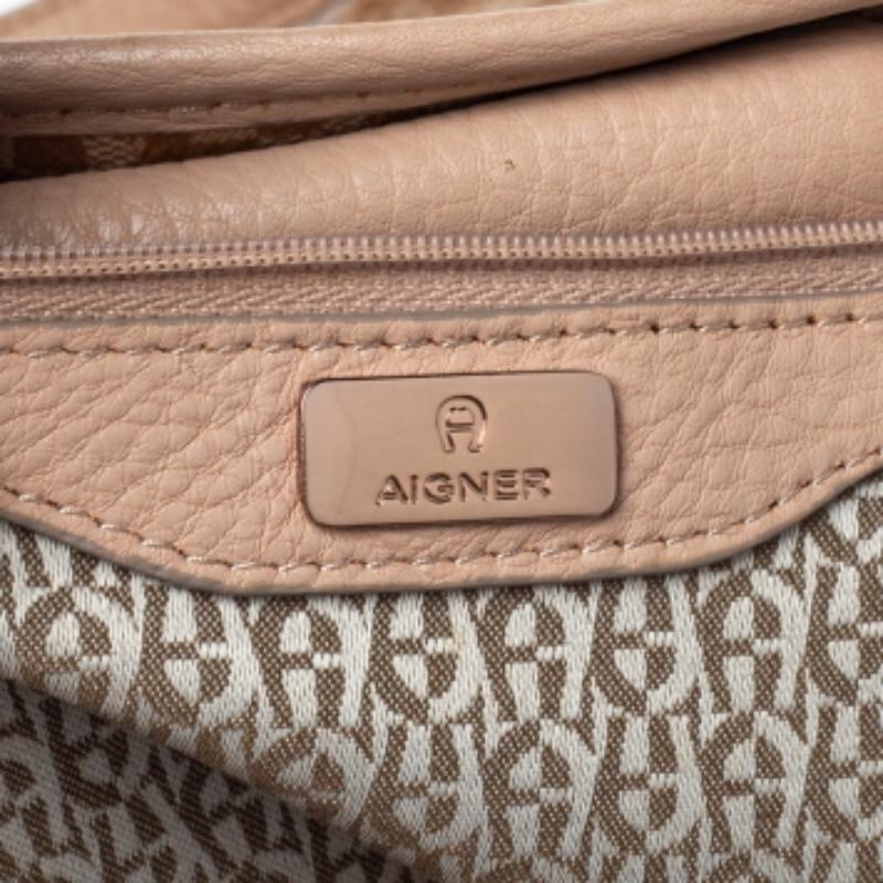 Aigner Beige/Pink Signature Coated Canvas and Leather Bow Tote For Sale 1