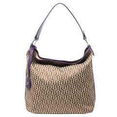 Aigner Beige/Purple Signature Canvas and Leather Hobo