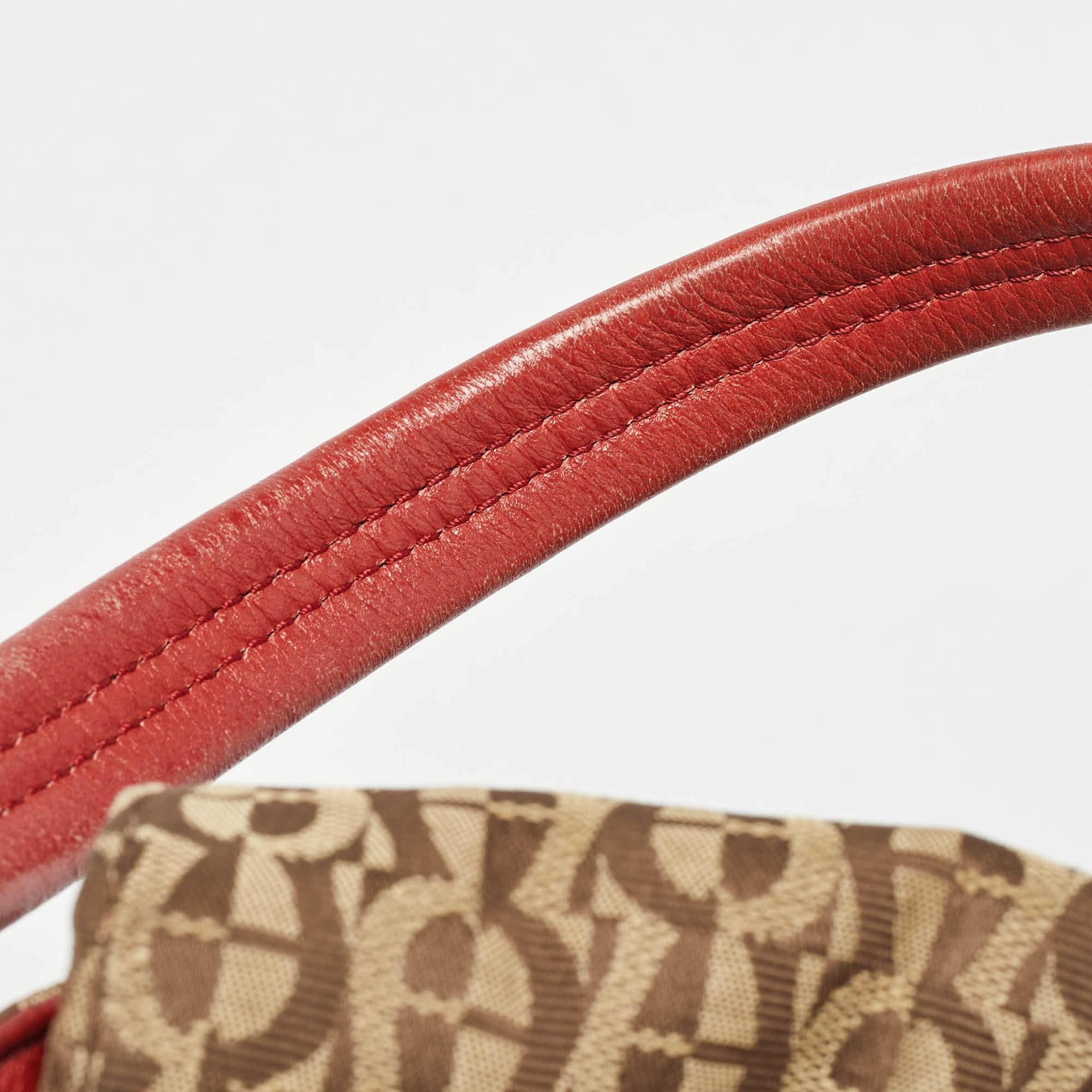 Aigner Beige/Red Signature Canvas and Leather Logo Flap Shoulder Bag For Sale 4