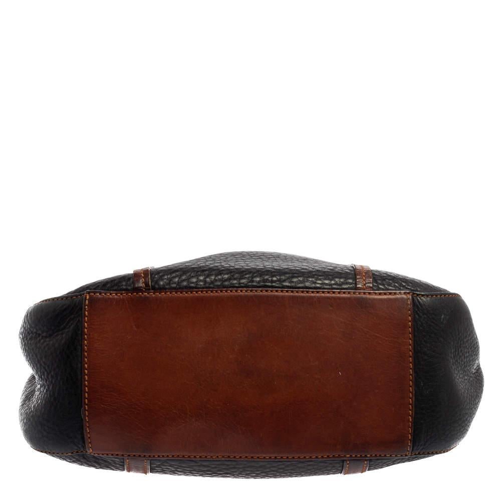 Aigner Black/Brown Grained Leather Logo Metal Handle Tote 6