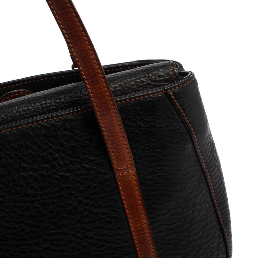 Aigner Black/Brown Grained Leather Logo Metal Handle Tote 2