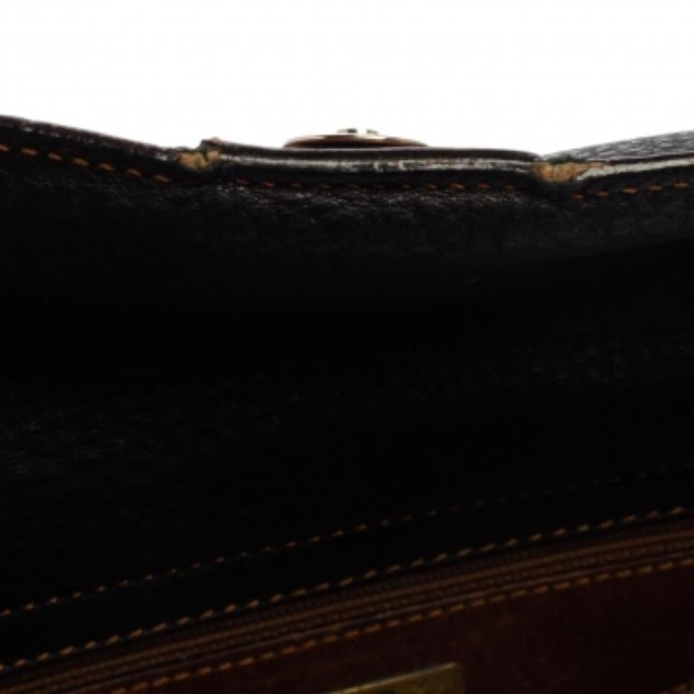Aigner Black/Brown Grained Leather Logo Metal Handle Tote For Sale 2