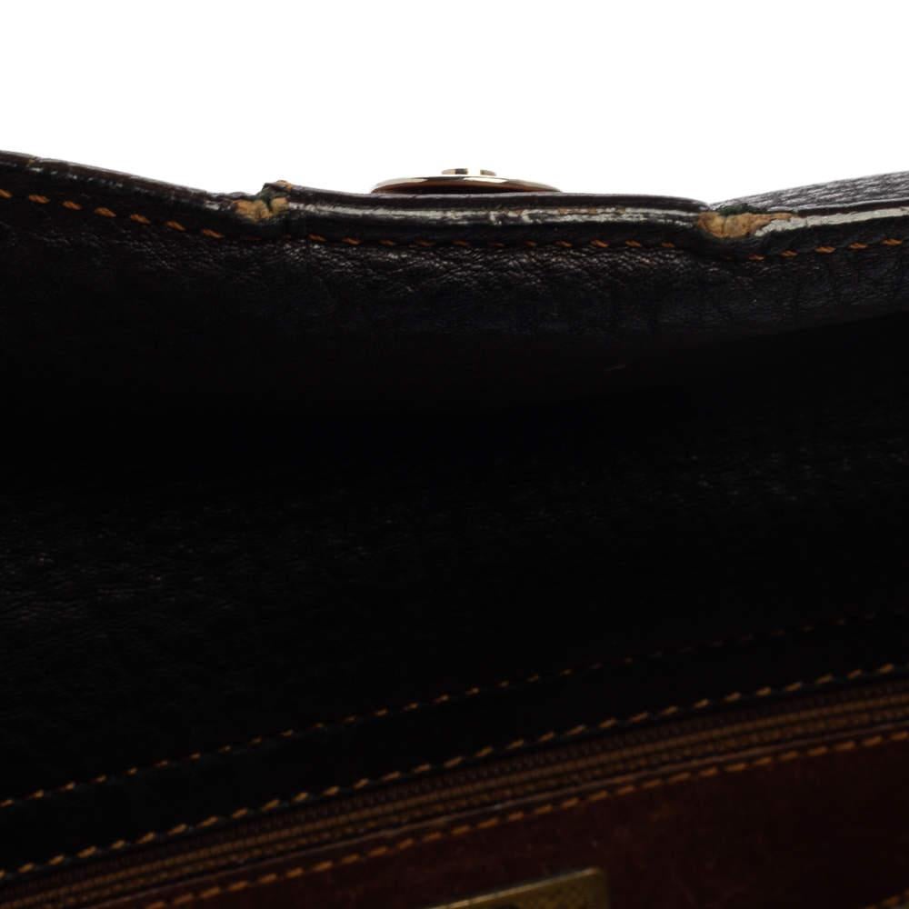 Aigner Black/Brown Grained Leather Logo Metal Handle Tote 5