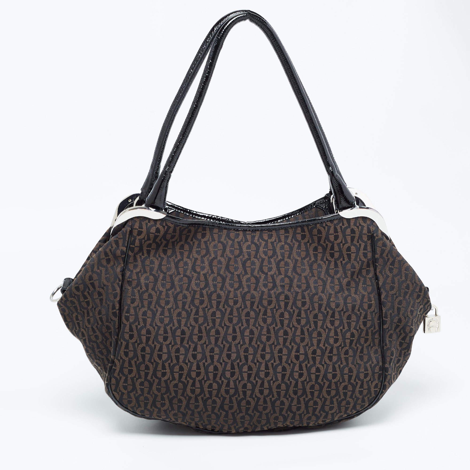 Women's Aigner Black/Brown Signature Canvas Logo Hobo For Sale