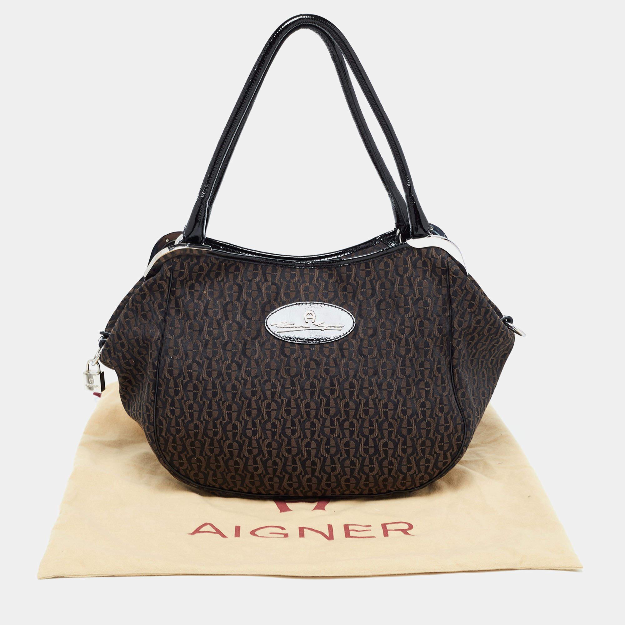 Aigner Black/Brown Signature Canvas Logo Hobo For Sale 5