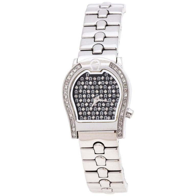 Aigner Black Diamond Pave Stainless Steel Ravenna A02200 Women's Wristwatch  24mm For Sale at 1stDibs