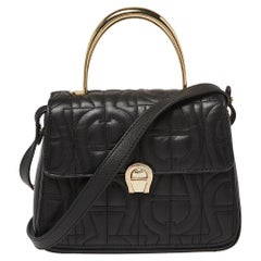 Aigner Black Embossed Leather Genoveva Top Handle Bag