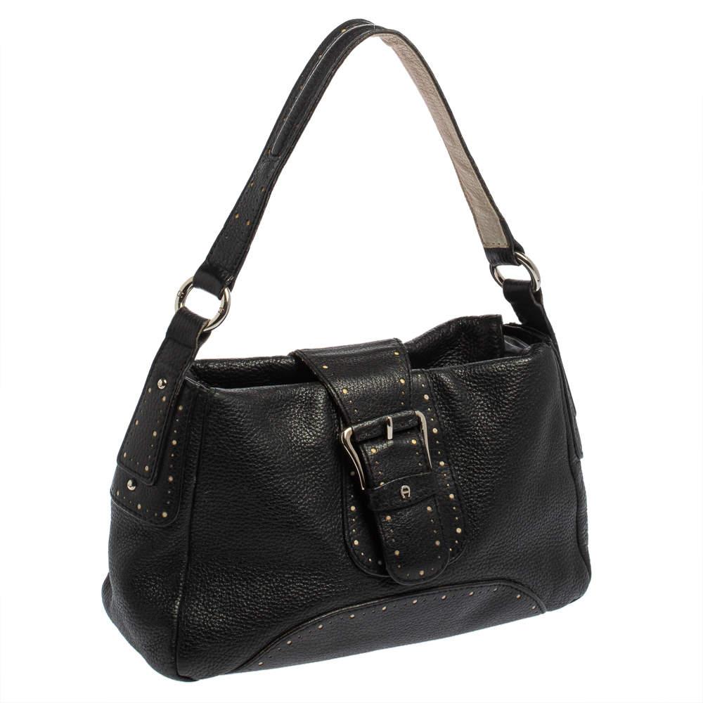 Aigner Black Grained Leather Shoulder Bag For Sale at 1stDibs