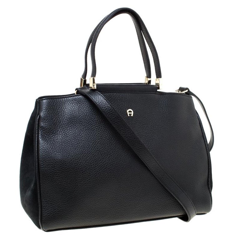 Aigner Black Leather and Suede Tote For Sale at 1stdibs