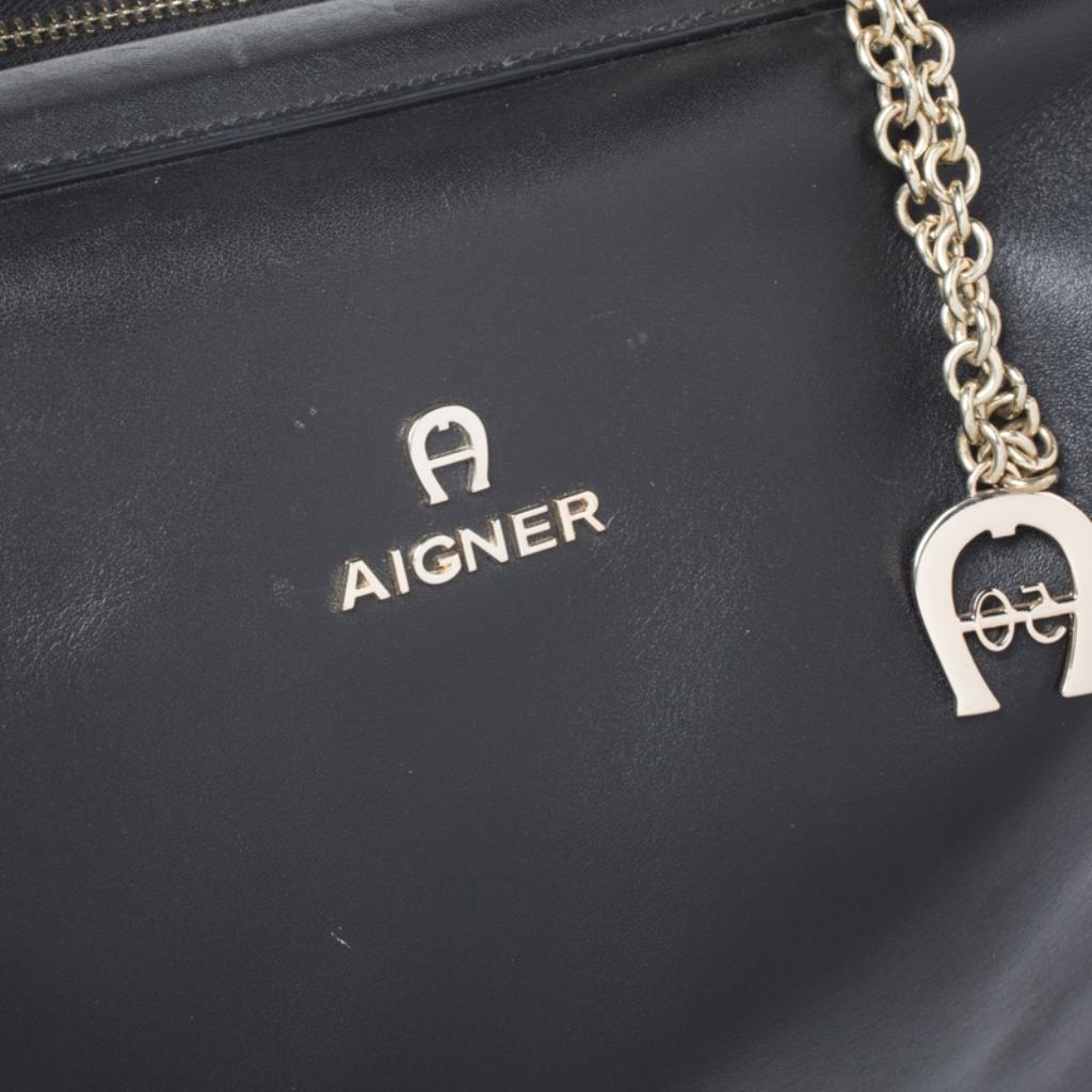 Women's Aigner Black Leather Boston Bag