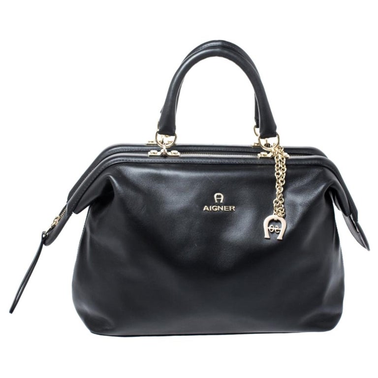 Aigner Black Leather Boston Bag at 1stDibs