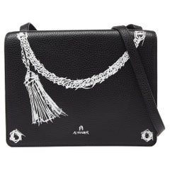 Aigner Black Leather Flap Crossbody Bag