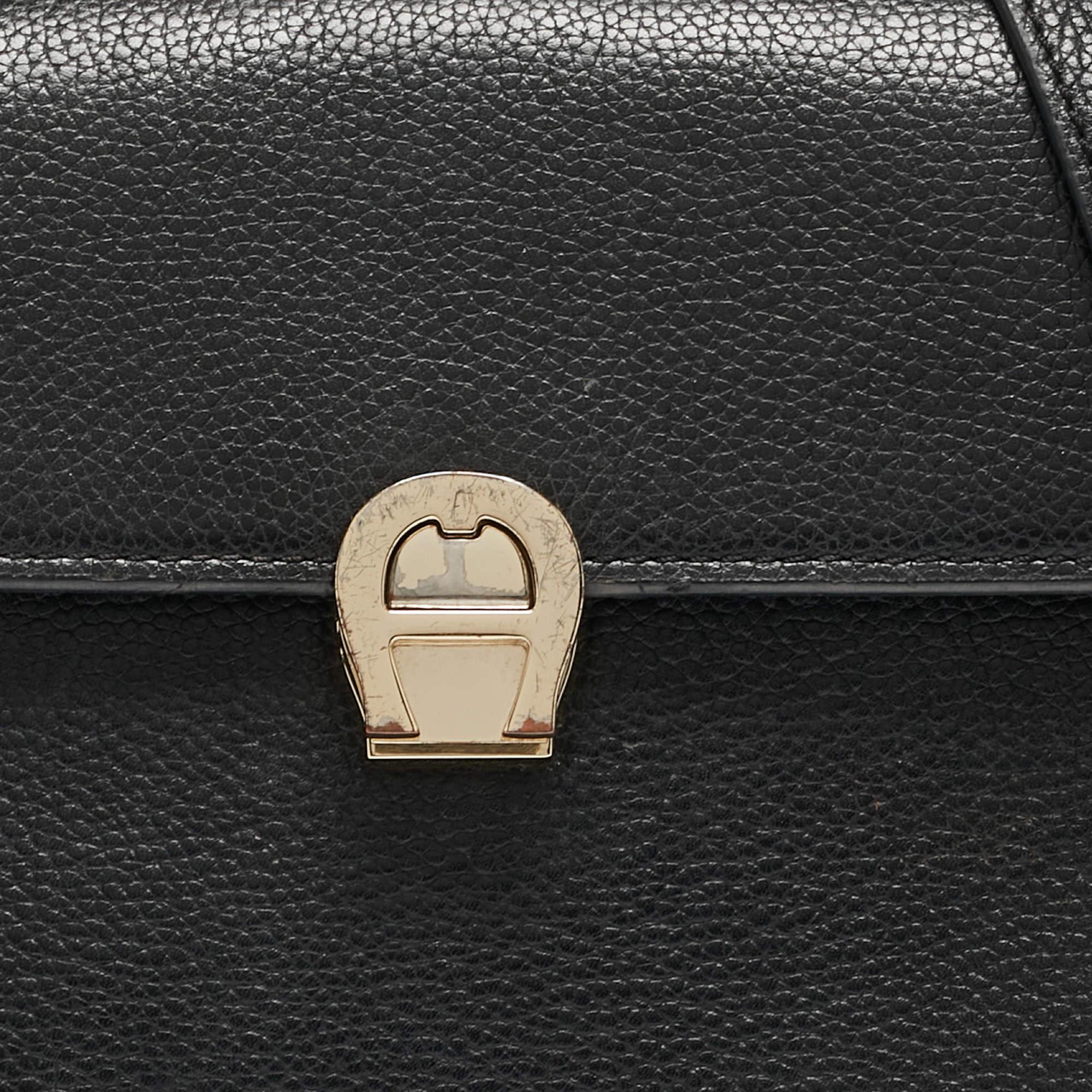 Aigner Black Leather Genoveva Top Handle Bag For Sale 4