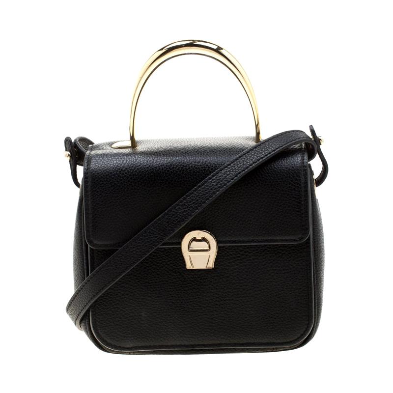 Aigner Black Leather Genoveva Top Handle Bag