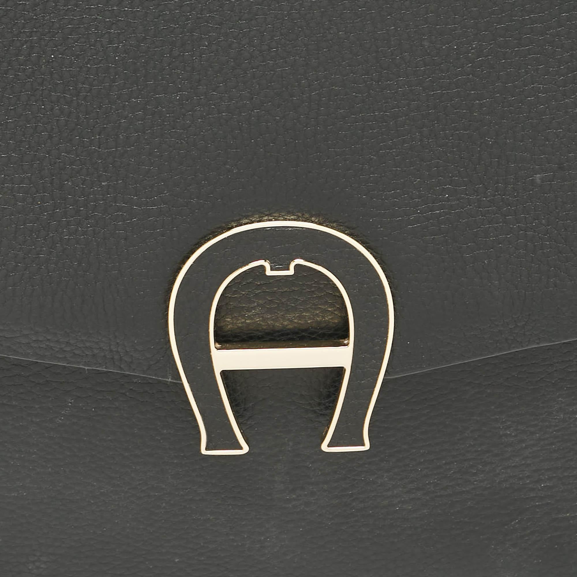 Aigner Black Leather Pina Top Handle Bag 1