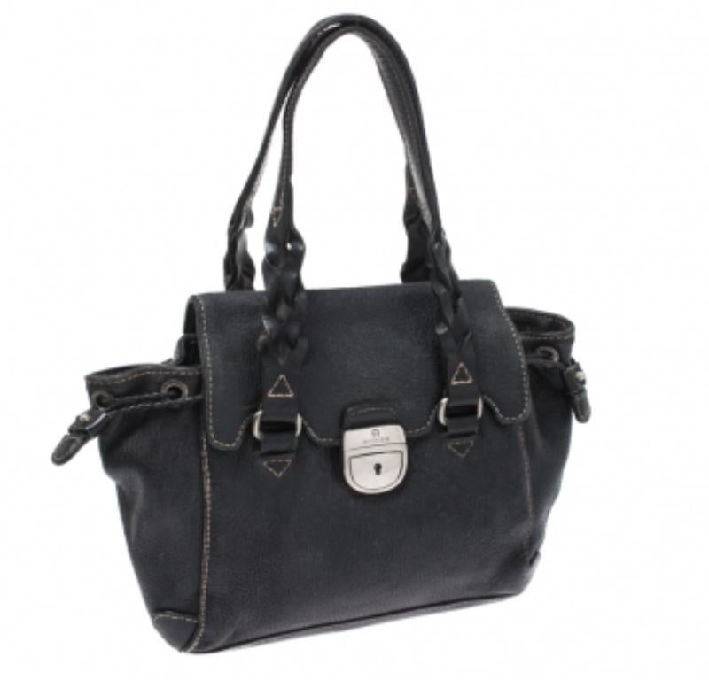Aigner Black Leather Small Satchel en venta 1