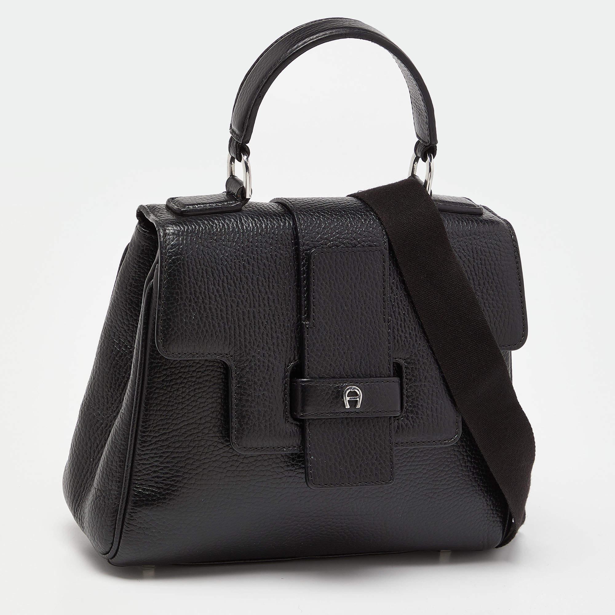 Aigner Black Leather Top Handle Bag In Fair Condition In Dubai, Al Qouz 2