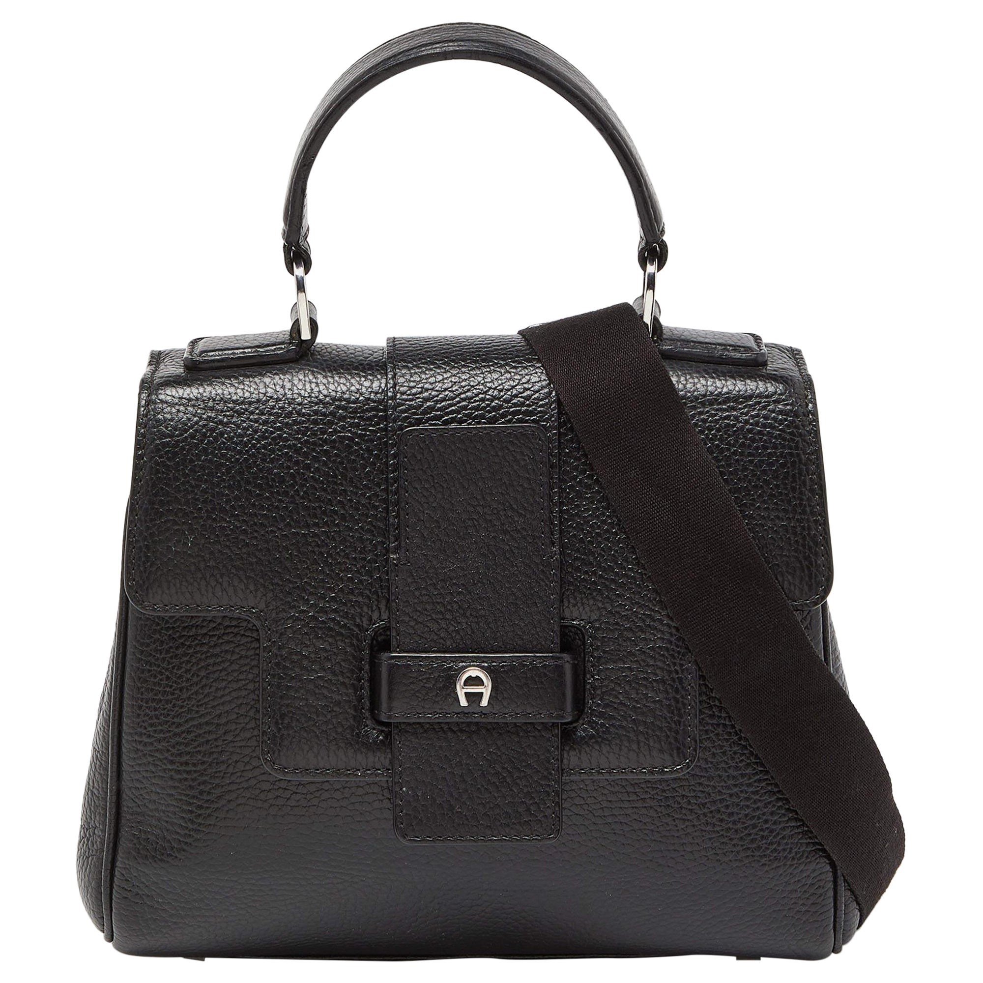 Aigner Black Leather Top Handle Bag