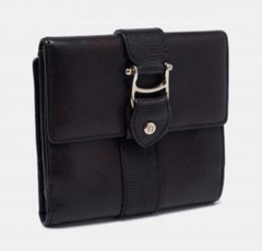 Aigner Schwarzes Leder Trifold Compact Wallet
