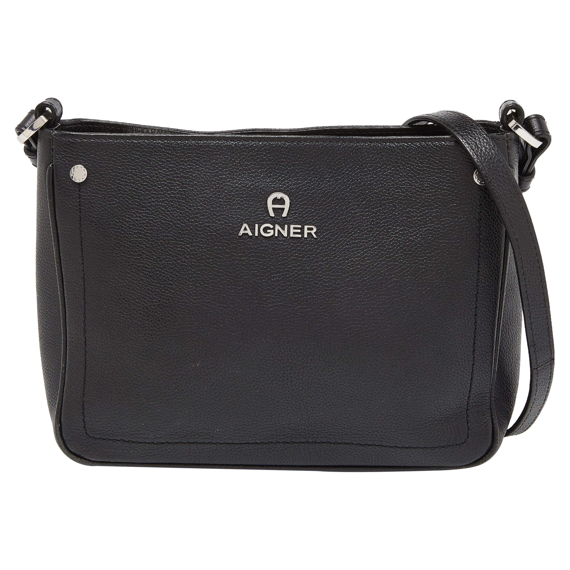 Aigner Black Leather Zip Crossbody Bag