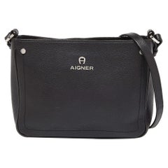 Aigner Black Leather Zip Crossbody Bag