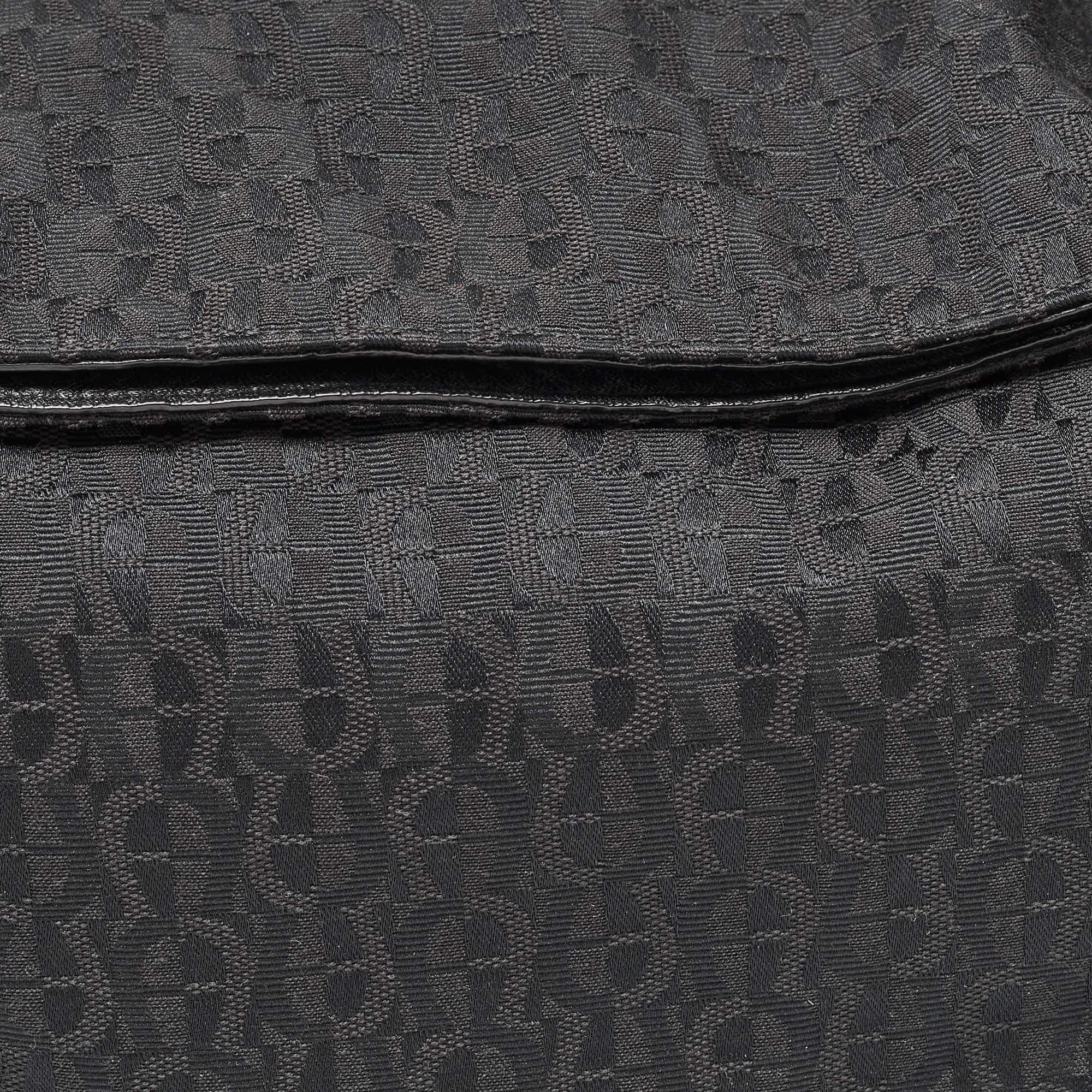 Aigner Black Monogram Canvas and Leather Logo Handle Hobo For Sale 1