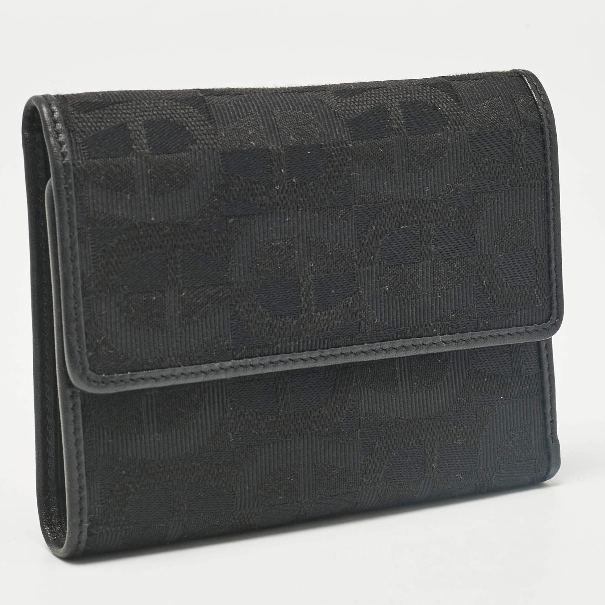 Aigner Black Monogram Fabric and Leather Trifold Wallet For Sale 2