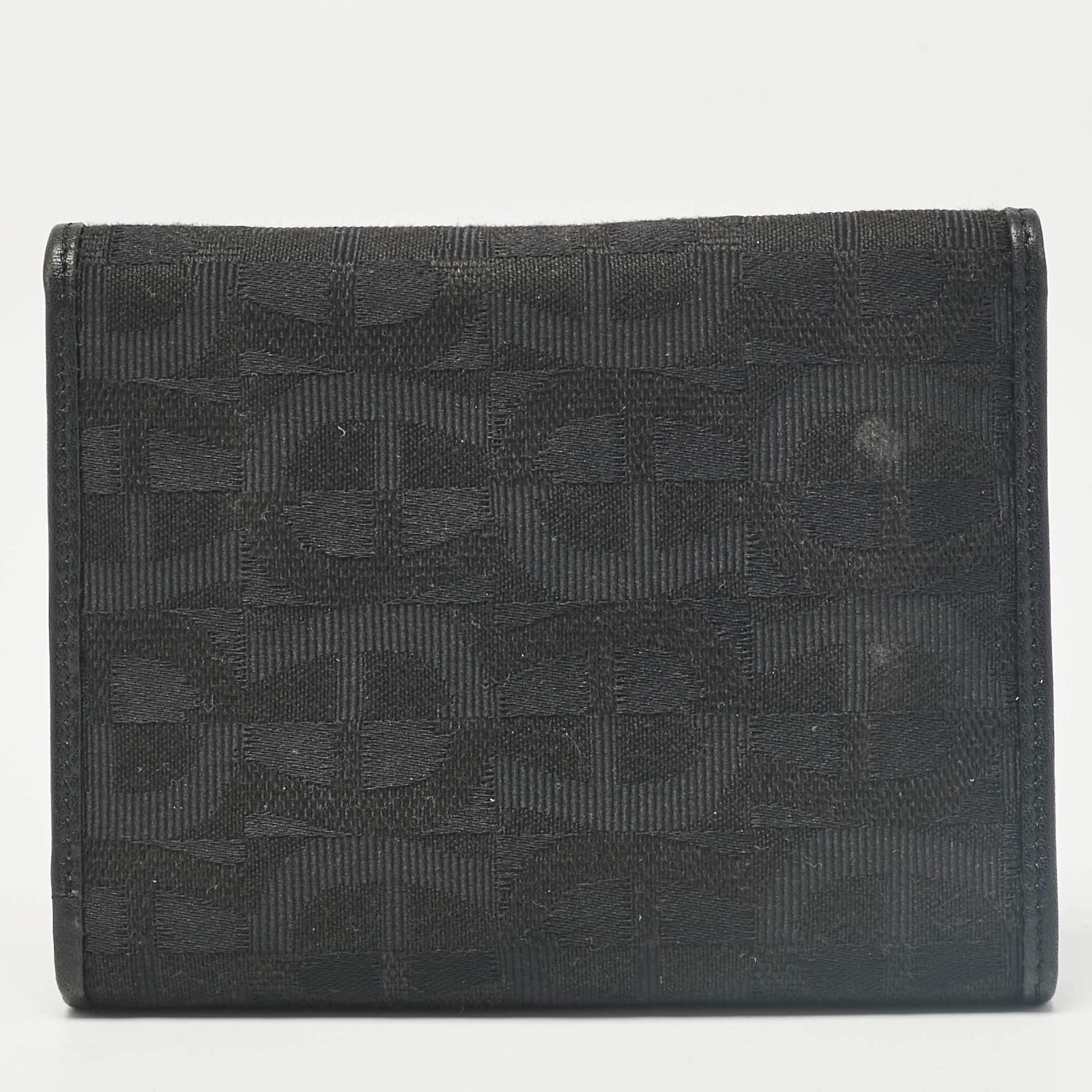 Aigner Black Monogram Fabric and Leather Trifold Wallet For Sale 3