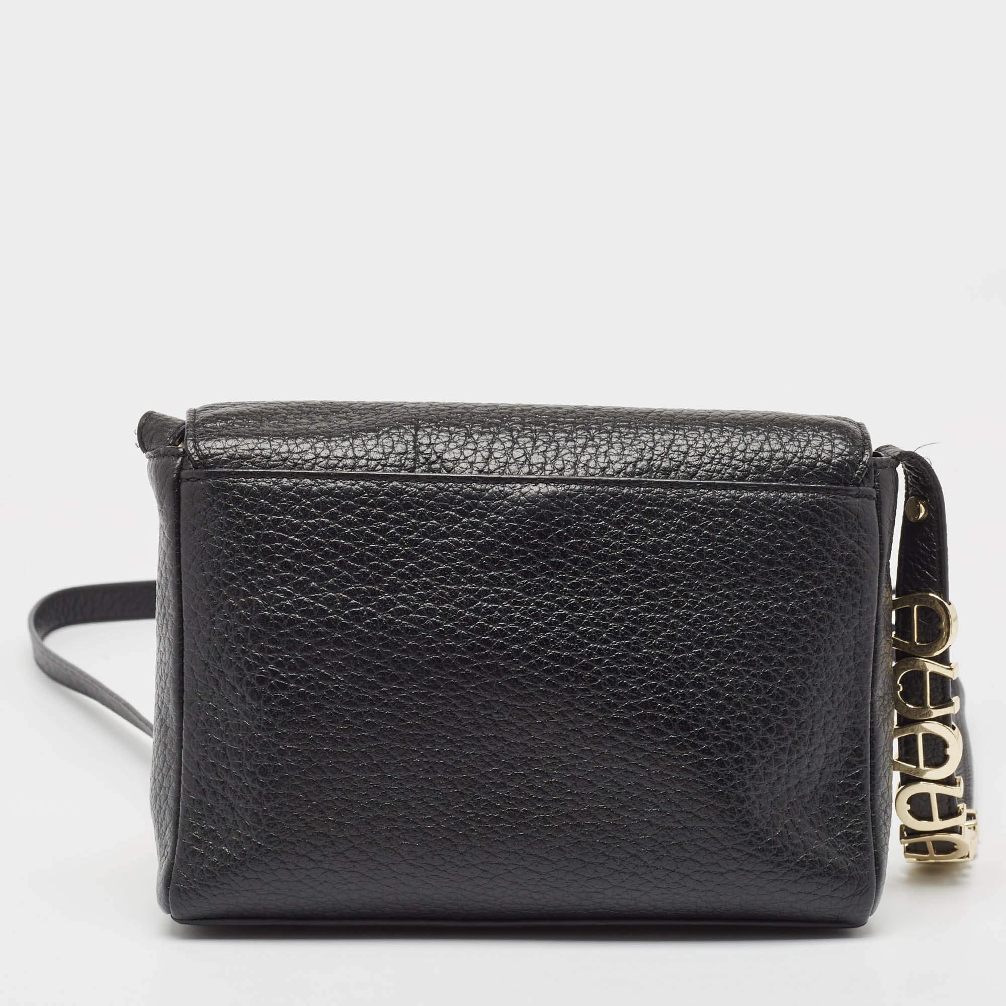 Women's Aigner Black Pebbled Leather Flap Shoulder Bag