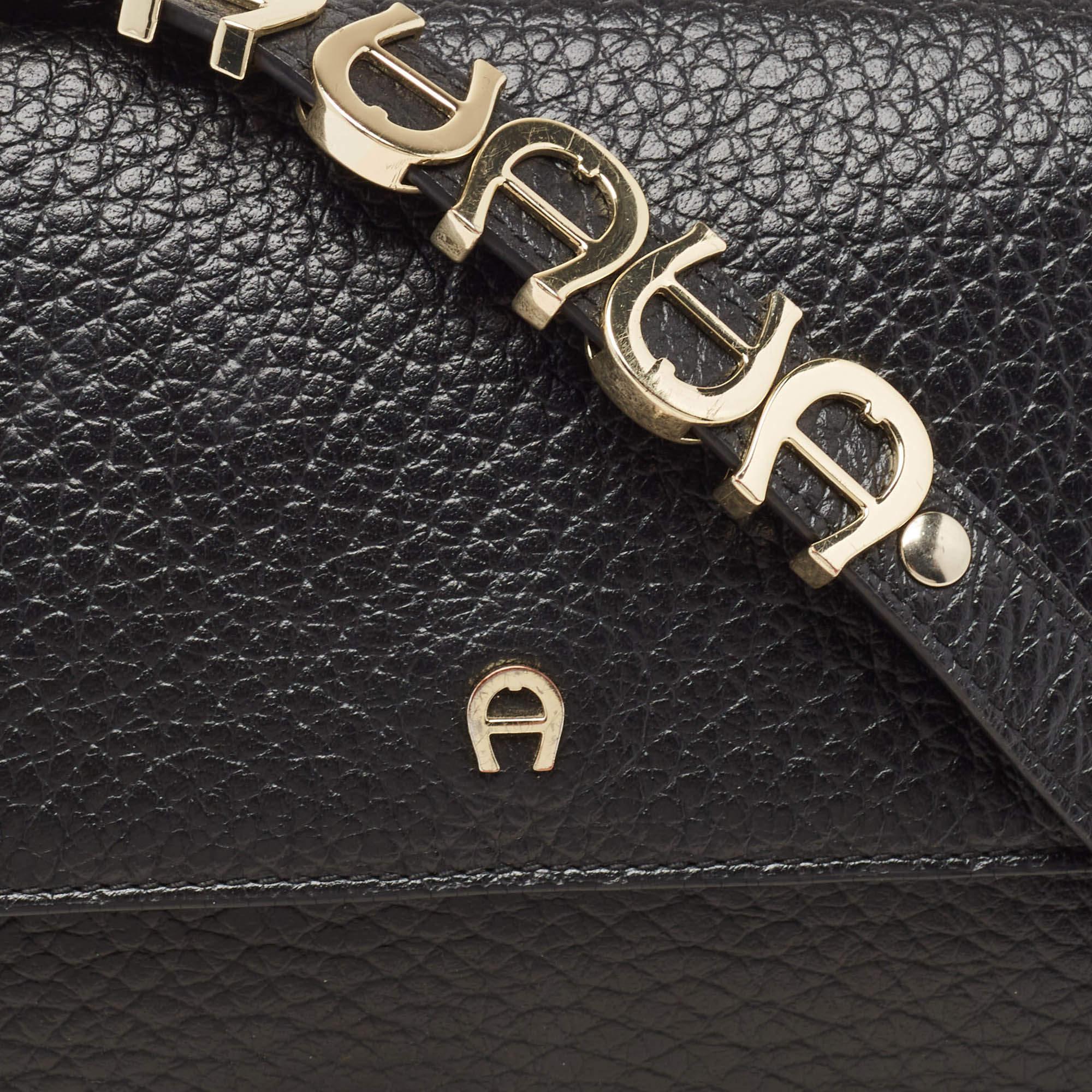 Aigner Black Pebbled Leather Flap Shoulder Bag 1
