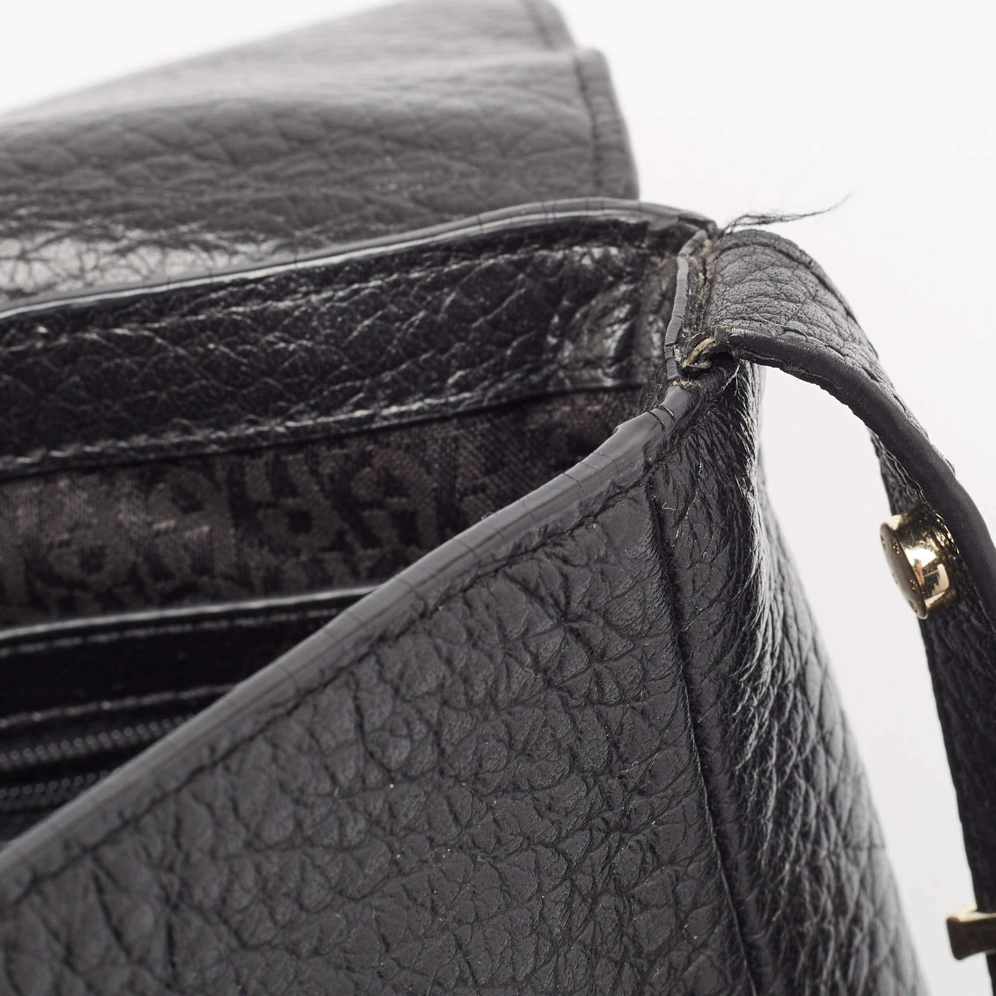 Aigner Black Pebbled Leather Flap Shoulder Bag 4