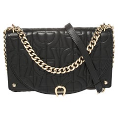 Aigner Black Quilted Leather Diadora Shoulder Bag