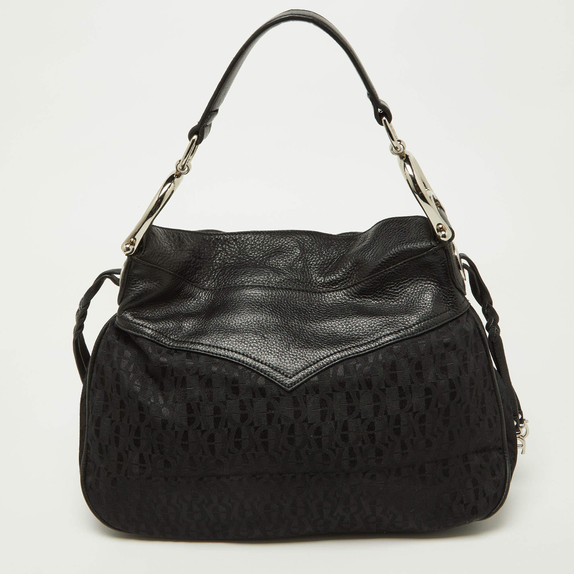 Women's Aigner Black Signature Canvas and Leather Hobo For Sale