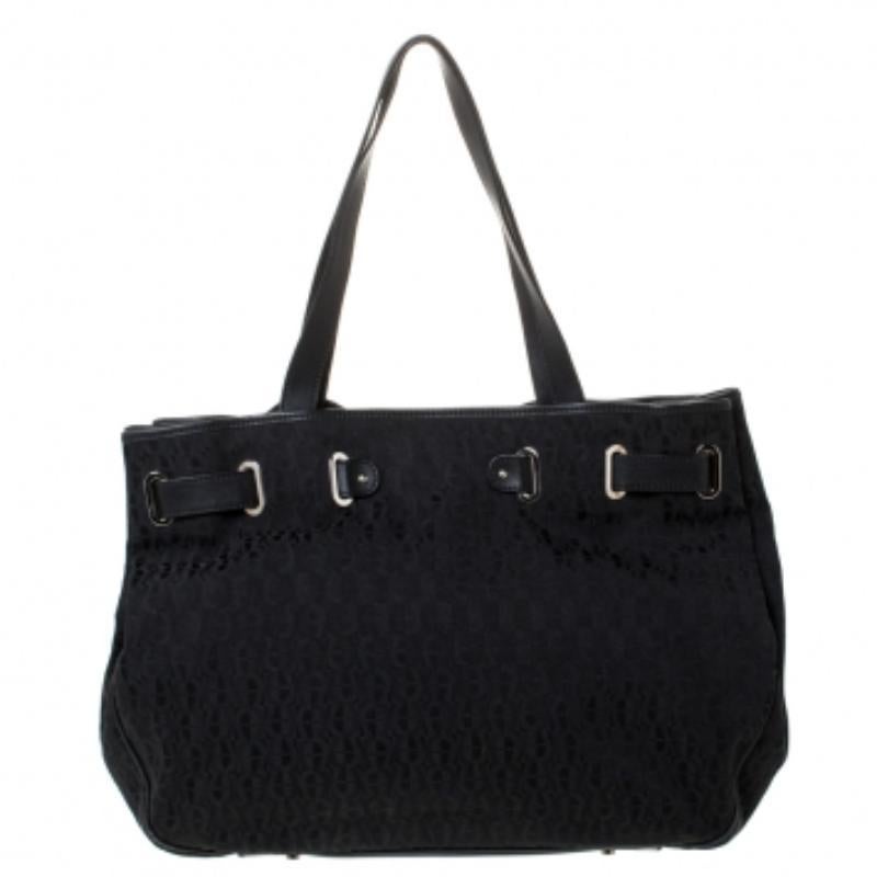 Noir Aigner Black Signature Canvas and Leather Tote en vente