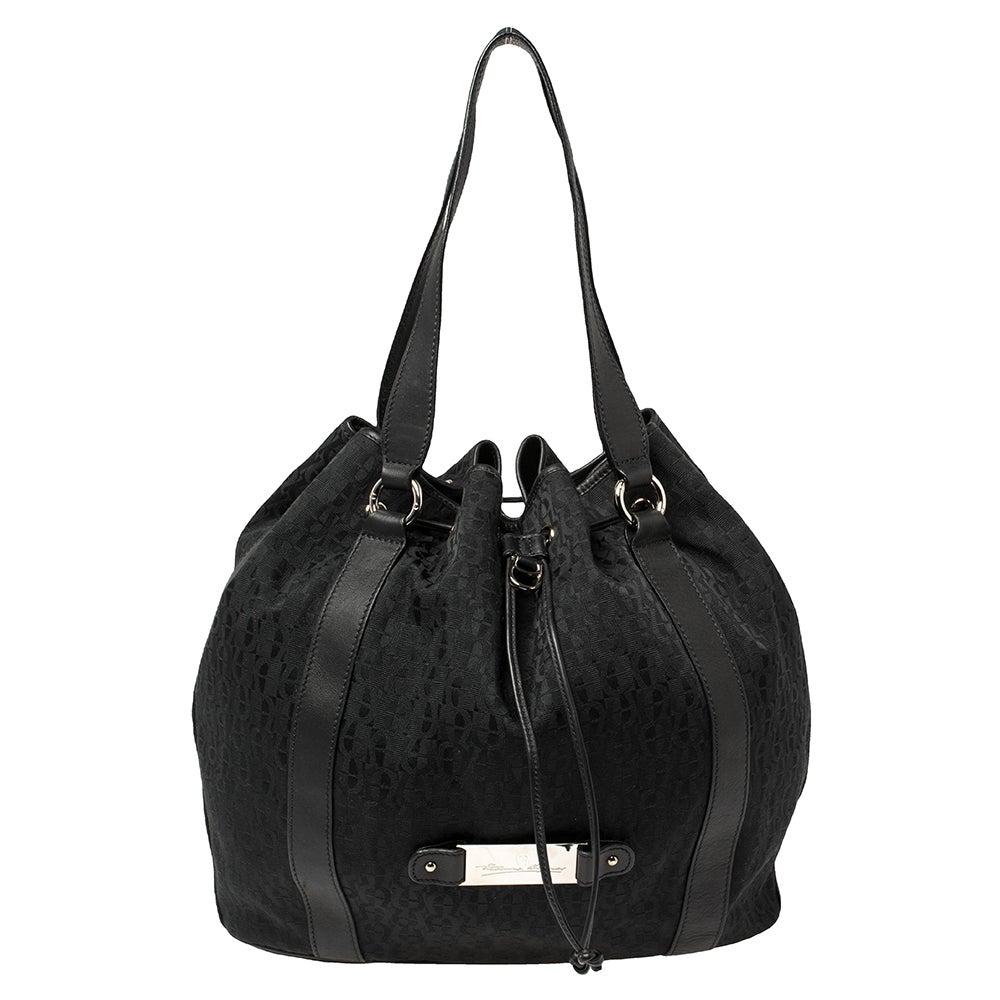 Aigner Black Signature Canvas And Leather Tote For Sale