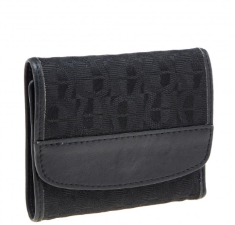 Portefeuille trifold en toile et cuir Aigner Signature noire en vente 3