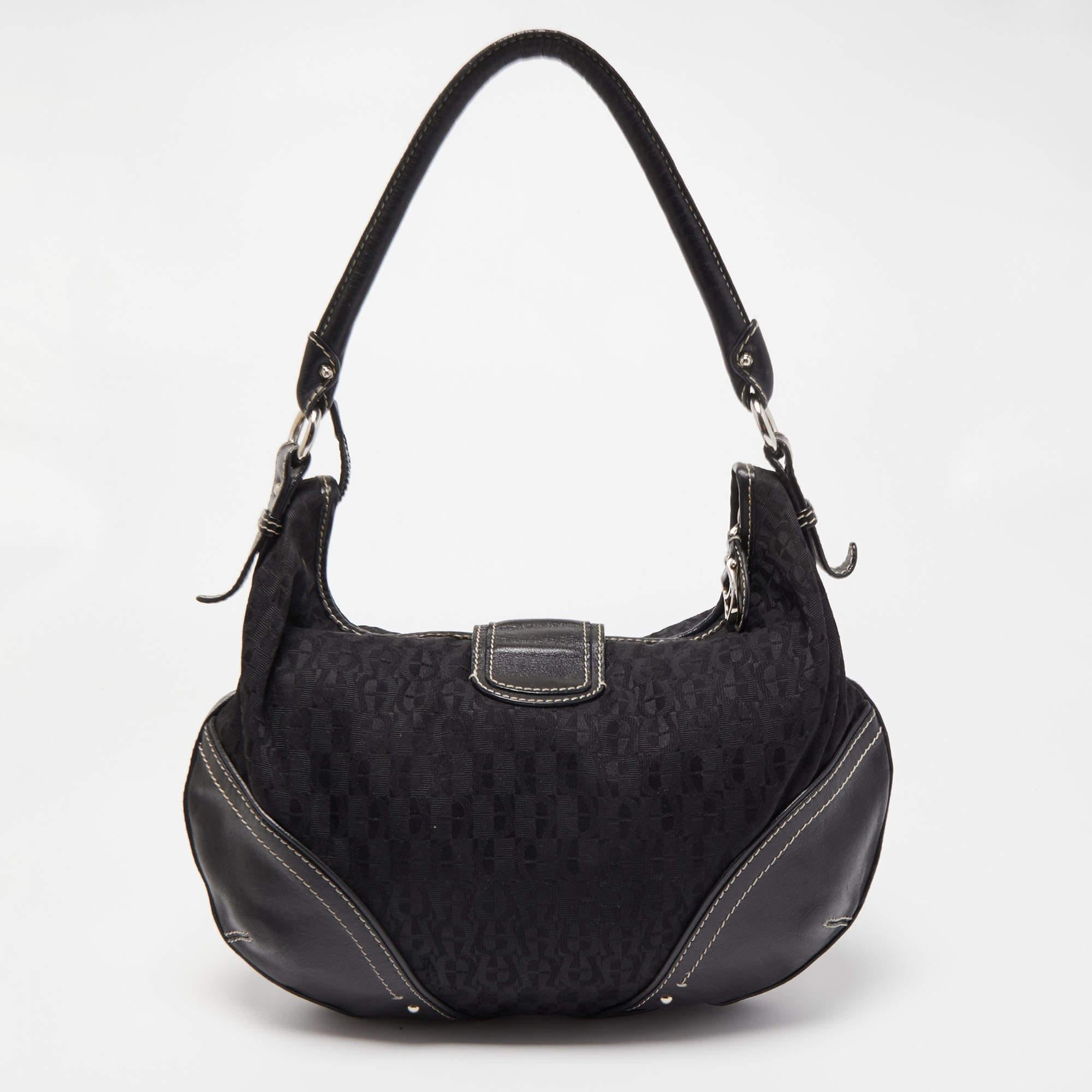 Women's Aigner Black Signature Canvas and Leather Zip Hobo