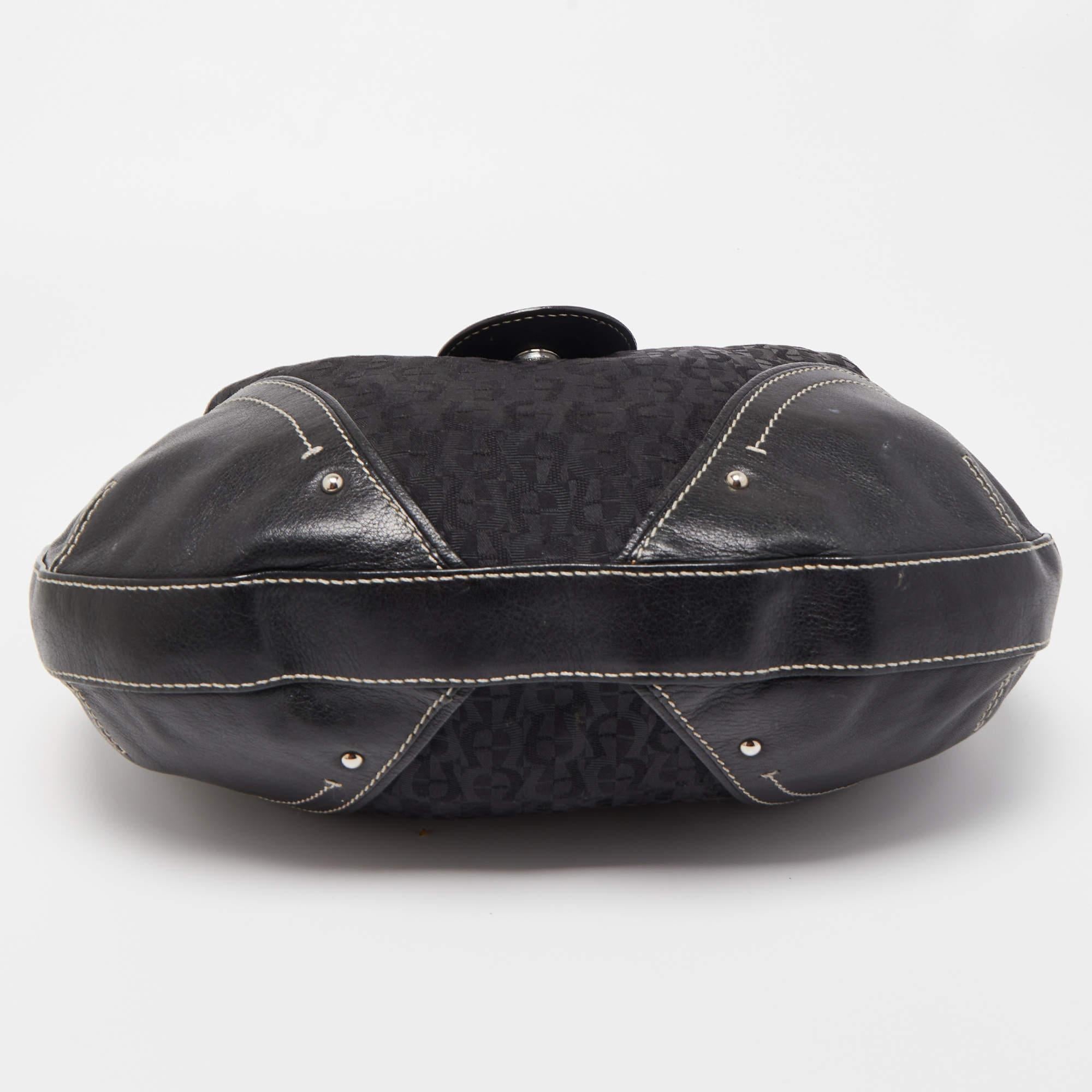 Aigner Black Signature Canvas and Leather Zip Hobo 3