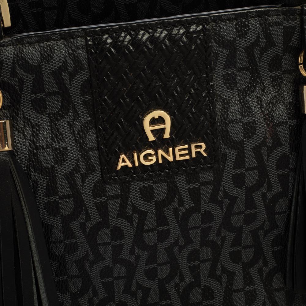 Aigner Black Signature Coated Canvas And Leather Tassel Top Handle Bag 3