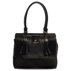 Aigner Black Signature Coated Canvas And Leather Tassel Top Handle Bag