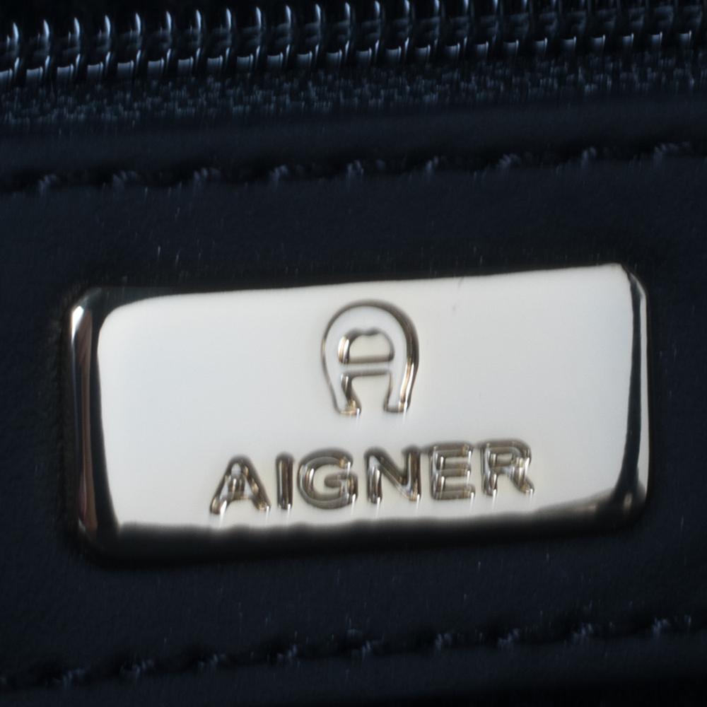 Aigner Black Signature Embossed Leather Cavallina Tote 6