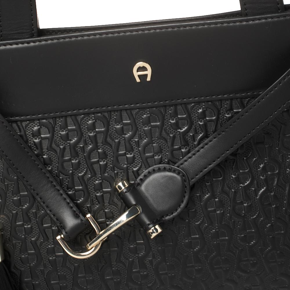 Aigner Black Signature Embossed Leather Cavallina Tote 3