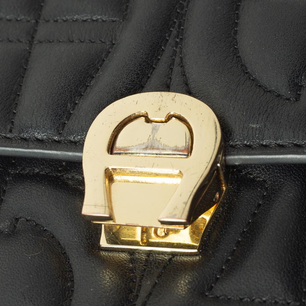 Aigner Black Signature Leather Genoveva Top Handle Bag 6