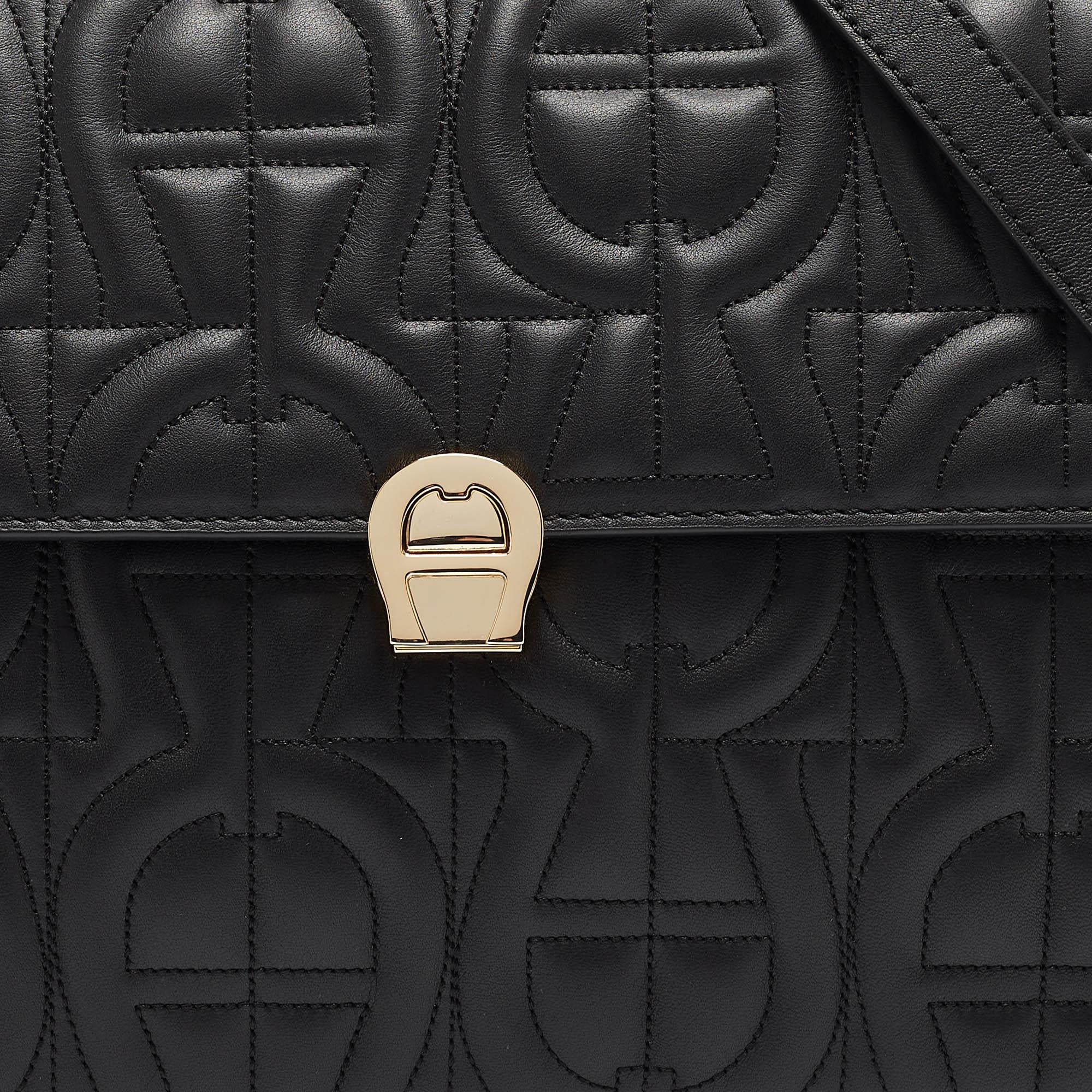 Aigner Black Signature Leather Genoveva Top Handle Bag 8